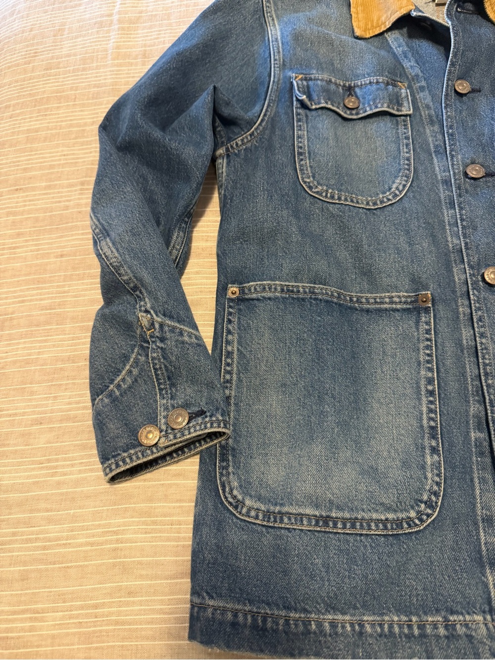 Polo x Ralph Lauren Blue Denim Field Jacket with Tan Corduroy Collar - Picture 2 of 4